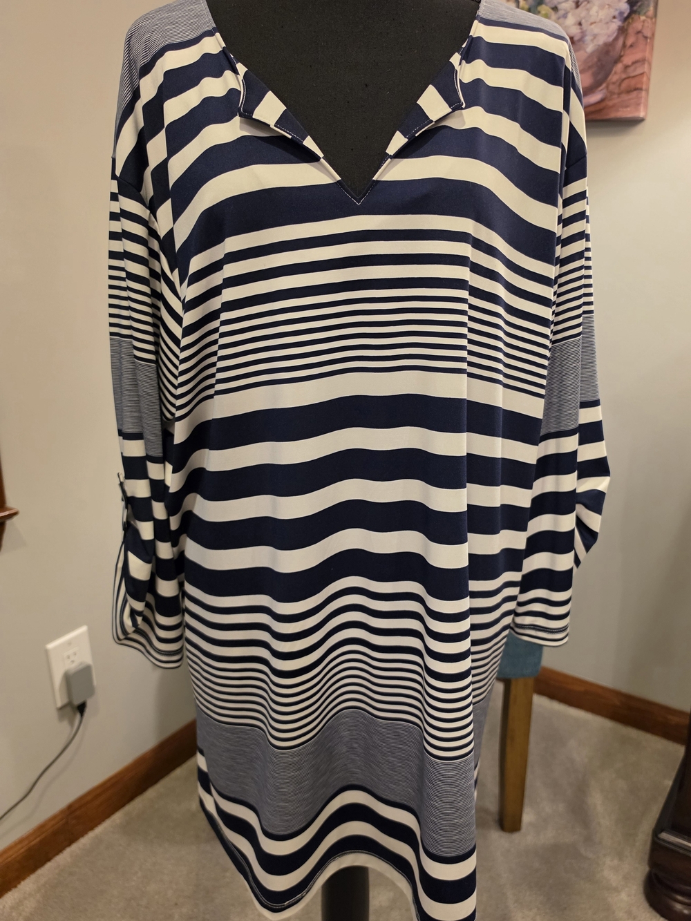 Apt. 9 Navy and White Striped V-Neck Top/ Swimsuit Cover